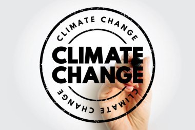 Sıkıntılı kenarları olan dairesel damga, işaret tutan bir el tarafından çizilir. Çevresel mesajlaşma, sürdürülebilirlik, küresel ısınma ve ekolojik farkındalık için uygundur