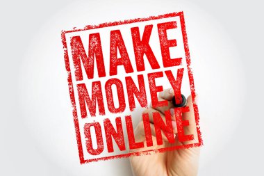 Çevrimiçi mesaj pulu ile para kazanmak, dikdörtgen çerçeve içinde cesur sıkıntılı harfler, internet geliri kavramı, dijital kazanç, uzaktan çalışma promosyonu, finansal başarı mesajı