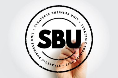 SBU stratejik iş birimi damgası, el işareti, dairesel kurumsal damga vurgulama organizasyonel yapı, yönetim stratejisi, şirket planlaması ve iç iş segmentasyonu