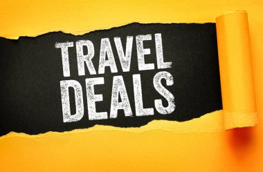Travel deals message displayed on torn paper background, promotional concept highlighting affordable trips, vacation savings, tourism offers, booking discounts, and limited time travel opportunities