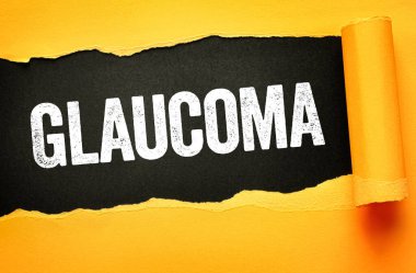 Yırtık kağıt arkaplan üzerine glaukoma metni göz hastalıkları farkındalığını, görme kaybı riskini, göz doktorluğu konusunu, tıbbi teşhisi, sağlık bilgi kavramını sembolize ediyor