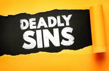 Yırtık kağıtlarla ortaya çıkarılan cesur tipografi, ahlak, ahlak, ayartma, vicdan ve insan davranışları hakkında sembolik uyarı mesajı