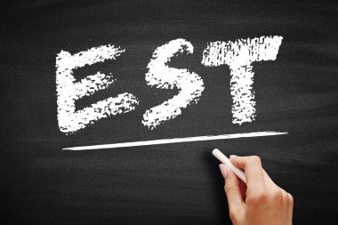 Tahtaya tebeşirle yazılmış Özel Eğitim Testi 'nin EST kısaltması. El tebeşirle altı çizili harfleri tutar. Standart değerlendirme ve öğrenci değerlendirmesi kavramı