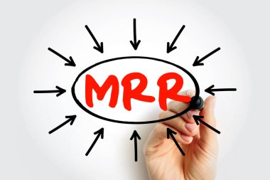 MRR Aylık Tekrarlanan Mali Ölçümler İş diyagramı ile yazılmış abonelik satış artışı ve SaaS iş analitiği için tahmin edilebilir gelir akışı