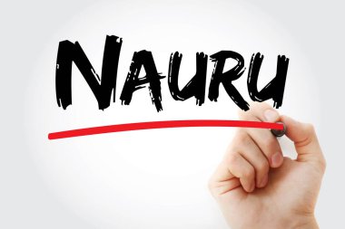 Arkaplanda Nauru metni yazıyor. Mikronezya 'da, Avustralya' nın kuzeydoğusunda, dünyanın en küçük bağımsız ülkelerinden biri olarak bilinen küçük bir ada ülkesidir.