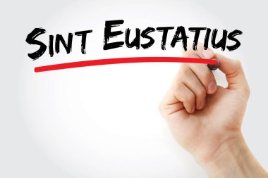 Arka planda yazılı Sint Eustatius metni. Küçük Antiller 'in bir parçası olarak bilinen Hollanda' nın Karayip adası ve özel bir belediyesidir.