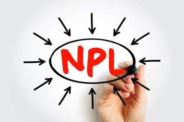 NPL metin anlamı Performans Dışı Kredi. Bankacılık kredisine el işaretli kalem. Finans kurumları ve kredi kuruluşları için risk yönetimi ve borç analizi kavramı