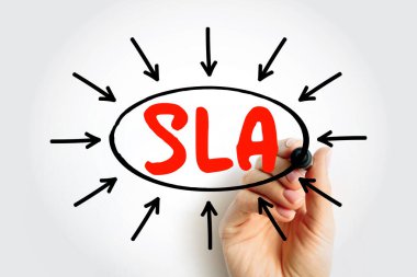 SLA Hizmet Seviyesi Anlaşması kısaltması gemide yazılı. Hizmet sağlayıcı ile müşteri arasında kalite, ulaşılabilirlik ve sorumlulukları belirten bir taahhüttür.