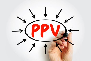 PPV İzle-Öde medya yayın modeli. İzleyicilerin bireysel programlar veya spor etkinlikleri için para ödediği televizyon ve yayın hizmetlerinin kısaltması el yazısıdır.