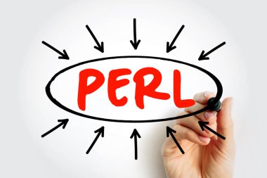 Perl Pratik Çıkarma ve Rapor Dili kısaltması gemide yazılı. Web geliştirme ve sysadmin için yaygın olarak kullanılan yüksek seviye genel amaçlı programlama dili kavramı