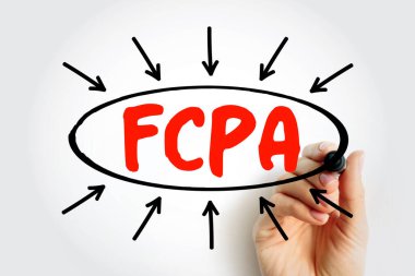 FCPA Yurtdışı Yolsuzluk Uygulama Yasası kısaltması. Oval Ofis 'in içinde işaret ve arka planda onu gösteren oklarla çizilmiş el yazısı. Şeffaflık ve rüşvet karşıtı Birleşik Devletler federal yasası
