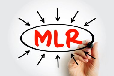 MLR, çoklu doğrusal gerileme anlamına gelir. El, oklarla metnin etrafına daire çizer. İş konsepti sunum, eğitim, pazarlama. Profesyonel analiz ve planlama.