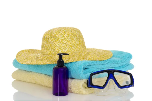 Літній капелюх рушники для дайвінгу маска готова до пляжу — стокове фото