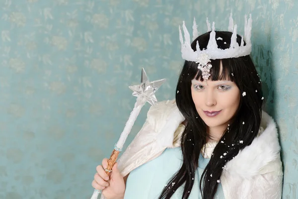 Evil queen with wand and ice crown — Stock Photo, Image