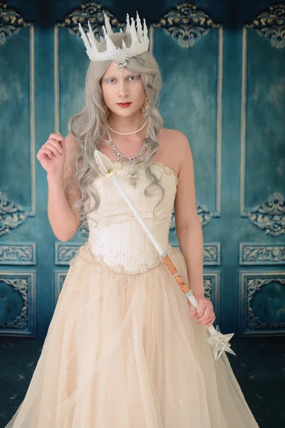 Snow queen with wand and crown — Stock Photo, Image