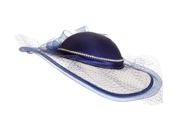 Dámské modré klobouk se závojem — Stock fotografie