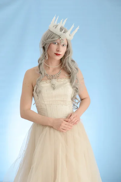 Snow queen with grey hair and ice crown — Stock Photo, Image