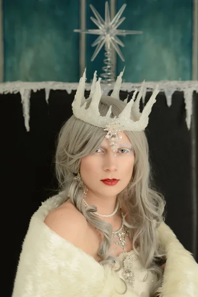 Closeup portrait snow queen on throne — Stock Photo, Image