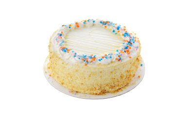 Renkli şeker konfetiyle vanilyalı doğum günü pastası