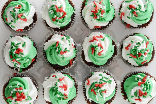 Műanyag Tálca Mini Karácsonyi Sütemények Szórófejekkel — Stock Fotó