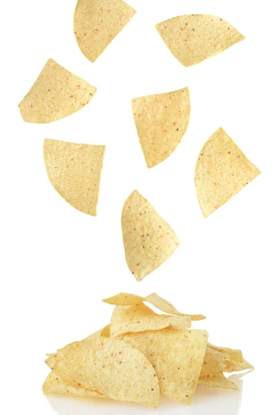 Nacho Chips Vallen Een Stapel — Stockfoto