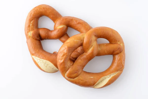 Top View Two Soft Baked Pretzels — Stock Photo, Image