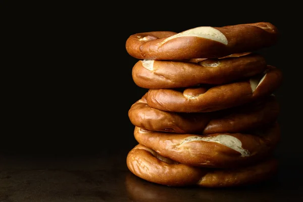 Homemade Soft Baked Pretzels Old Metal Tray — Stock Photo, Image