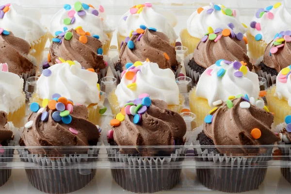 Primer Plano Mini Chocolate Cupcakes Vainilla —  Fotos de Stock