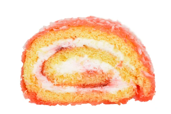 Macro strawberry jelly roll cake — Stock Photo, Image