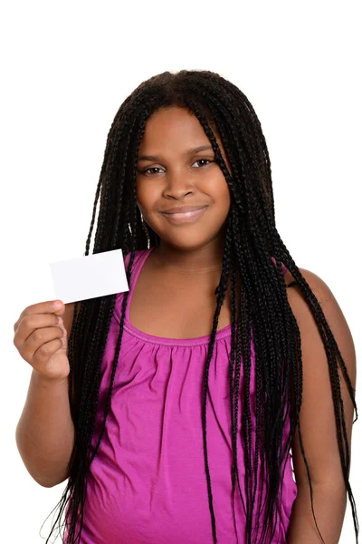 Niño sosteniendo tarjeta en blanco —  Fotos de Stock