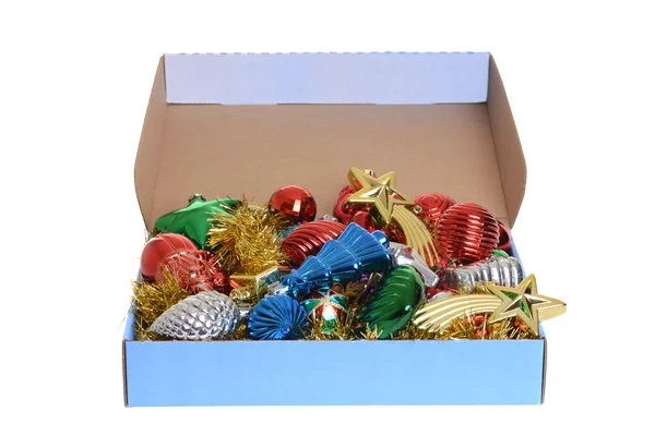 Box of antique christmas ornaments — Stock Photo, Image