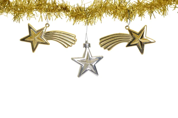 Three stars on christmas gold garland — Stock Photo, Image