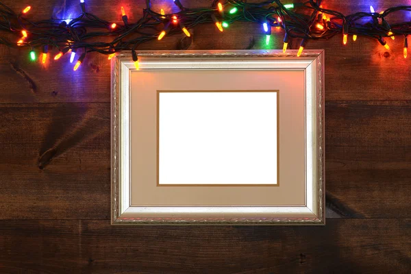 クリスマスの照明とアンティーク フレーム — ストック写真