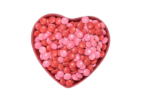 Bonbons Valentines chocolat enrobé dans un bol de coeur — Photo