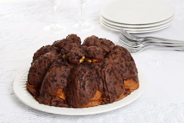 Chocolate Panettone on a plate — Stock Photo, Image