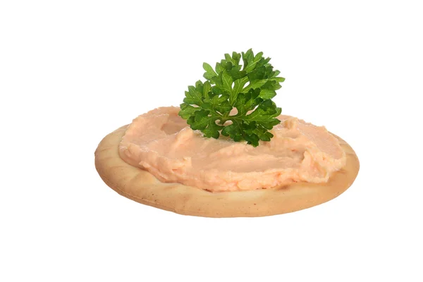 Isolated salmon pate on cracker — Stock Photo, Image