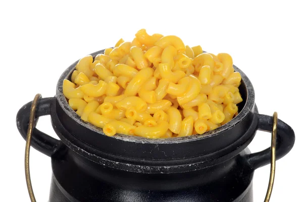 Macro macaroni and cheese in pot — Stock Photo, Image