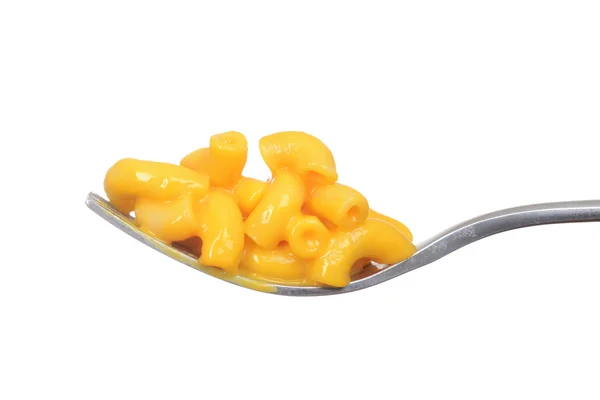 Isolated macaroni and cheese on a fork — Stock Photo, Image