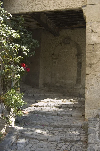 Steps and roses at Montbrun — Stock Photo, Image