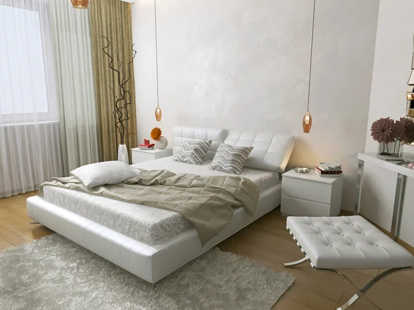 Interior room for sleeping with white bed Stock Picture