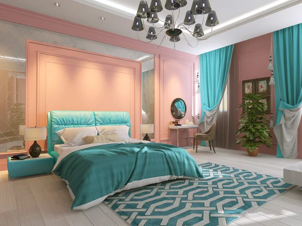 Υπνοδωμάτιο εσωτερικό σε ροζ χρώμα Εικόνα Αρχείου