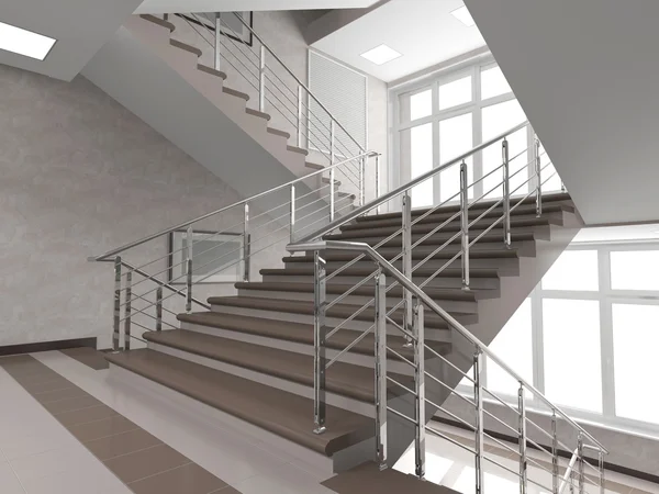 Modern lépcsőház a festett üveg ablak Stock Fotó