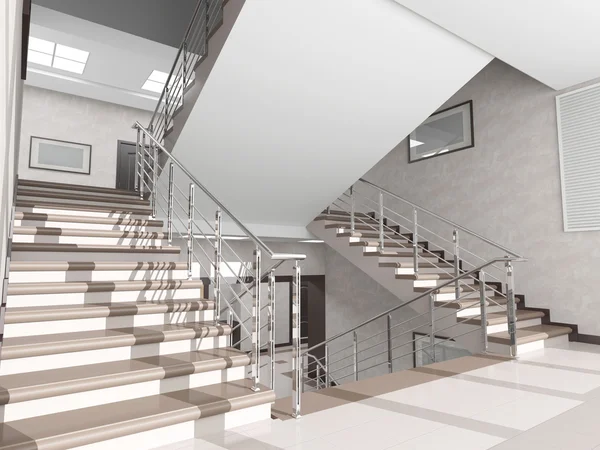 Staircase with metal railing in the interior — Stock Photo, Image