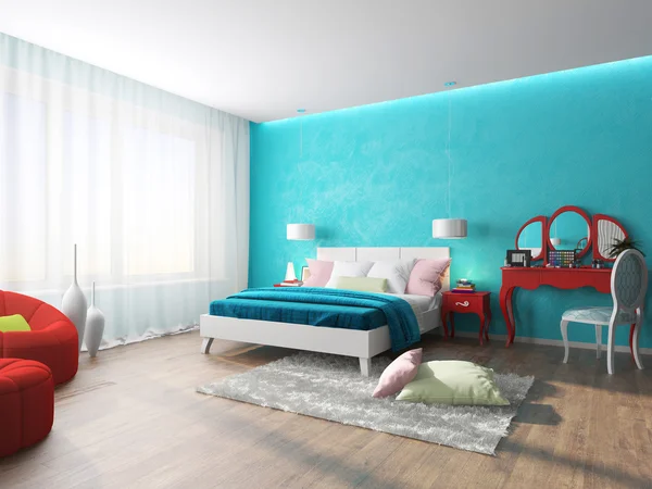Sypialnia w kolorze turkusowym — Zdjęcie stockowe