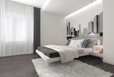 Modern yatak odası iç karanlık perdeleri ile