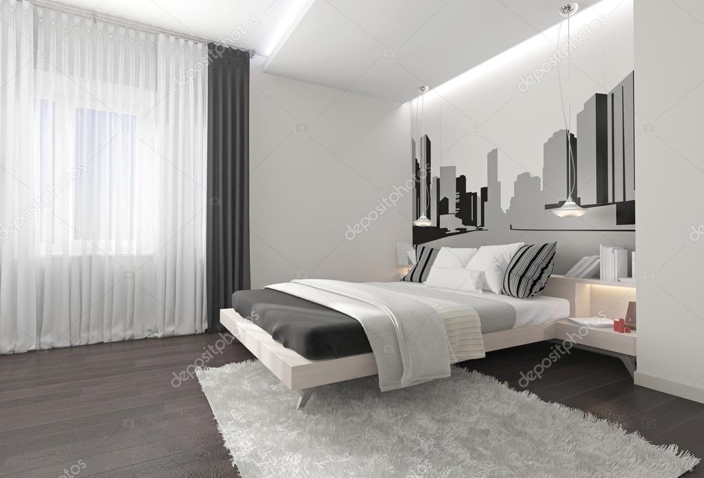 Modern hálószoba belsÅ sötét függöny — stock fotó © sanya253 #74044823