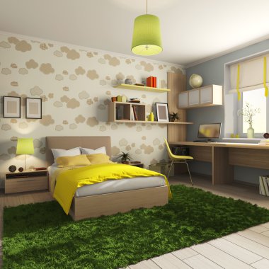 bir çocuk odası ile bir yatak yastık battaniye ile ile