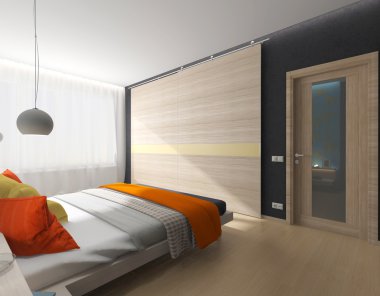 room with a bed and wardrobe