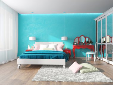 bedroom with dressing table in red clipart