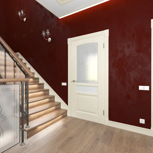 Korridor dörrar och trätrappa Royaltyfria Stockbilder